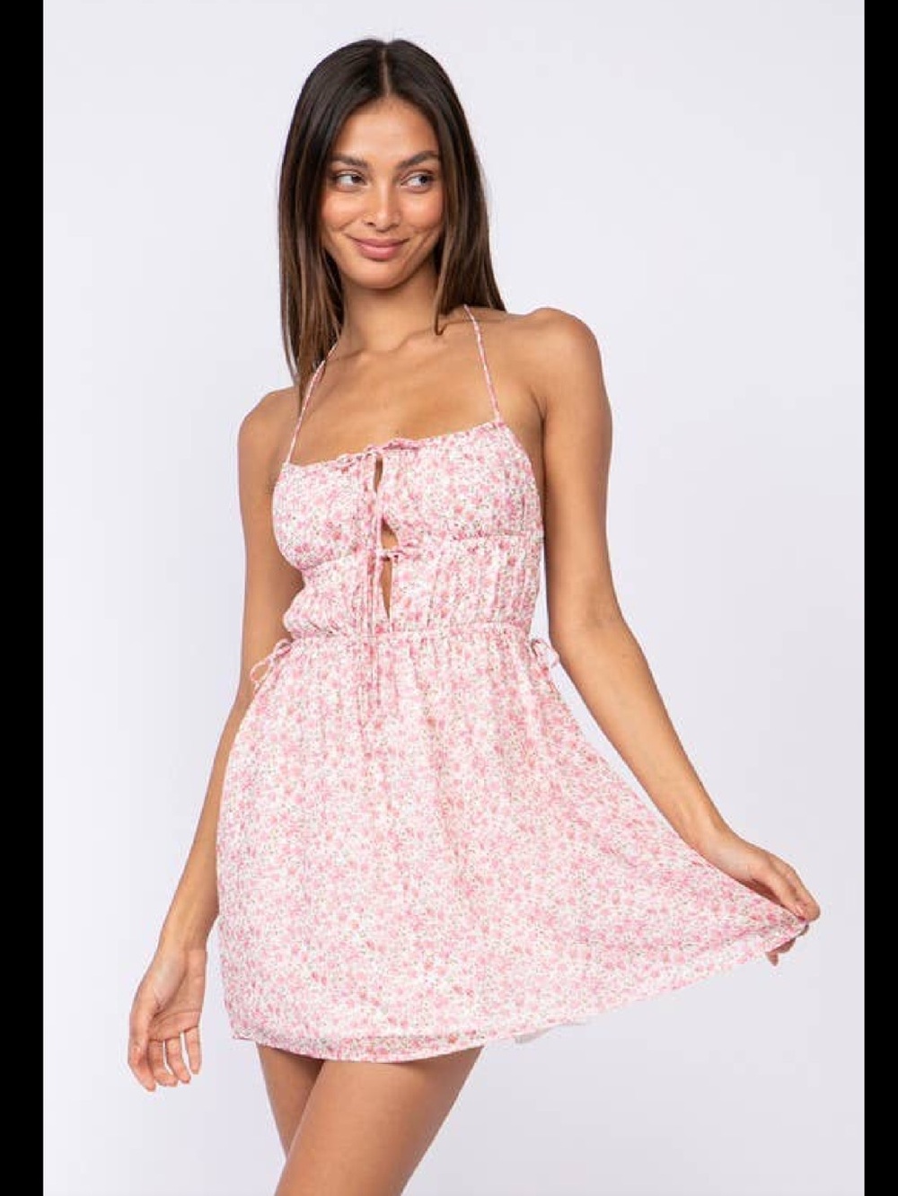 SKY TO MOON Pink Floral Tie-Front Mini Dress 💖💖